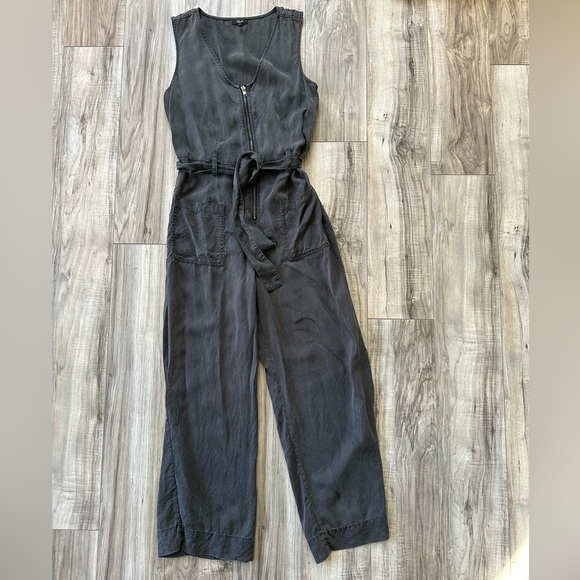 Rails Luke Belted Zip Front Jumpsuit Chambray Lyocell Tencel Small in Grey - Picture 1 of 8